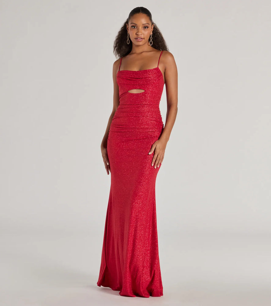 Harley Sleeveless Cutout Glitter Column Dress in Red