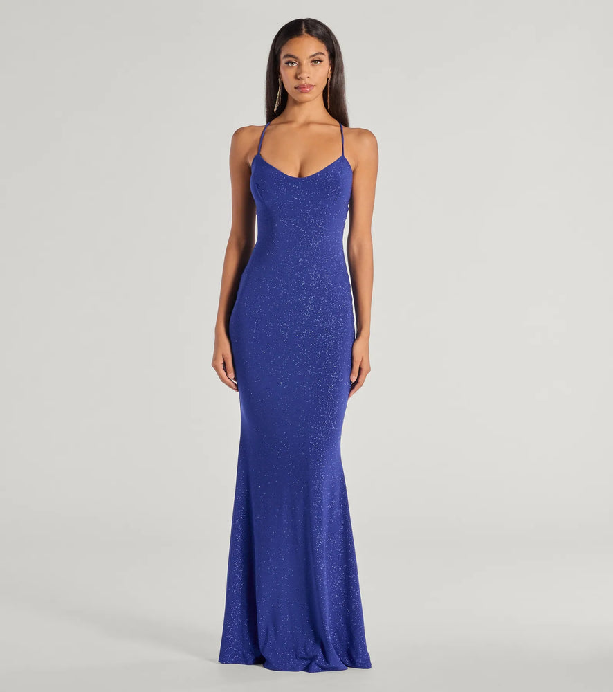 Windsor Kyleigh Glitter Lace-Up Back Mermaid Dress in Royal Blue