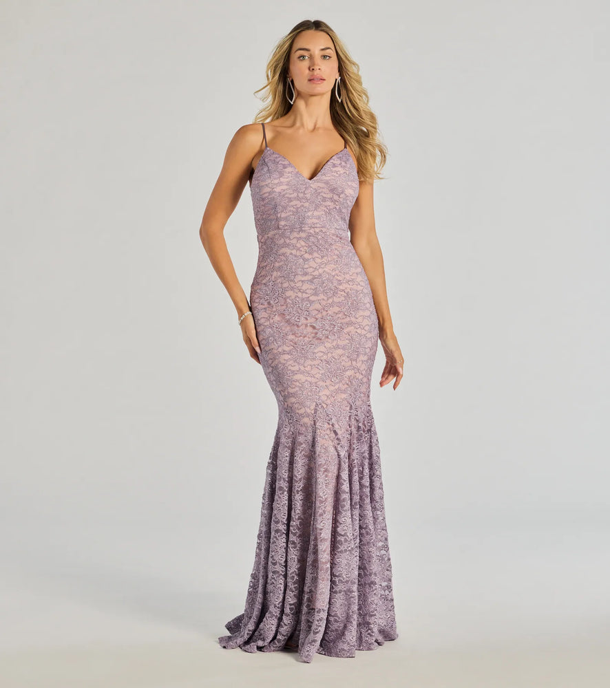 Windsor Arna Low Back Mermaid Lace Formal Dress in Lavender