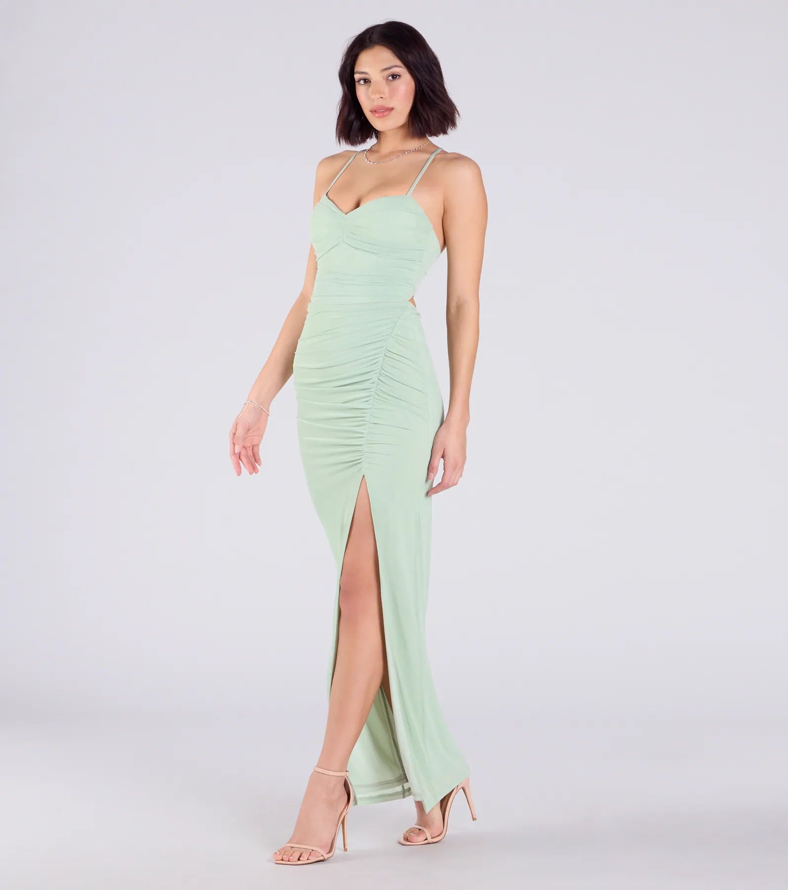 Chloe Lace-Up Ruched Column Formal Dress