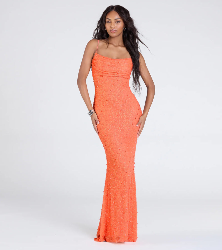 Windsor Kerry Open Back Bodycon Pearl Bead Formal Dress in Orange