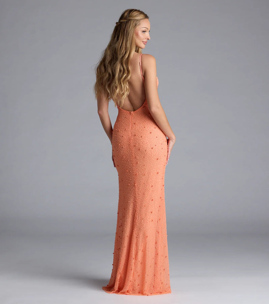 Windsor Amara Corset Mermaid Sequin Formal Dress in Orange