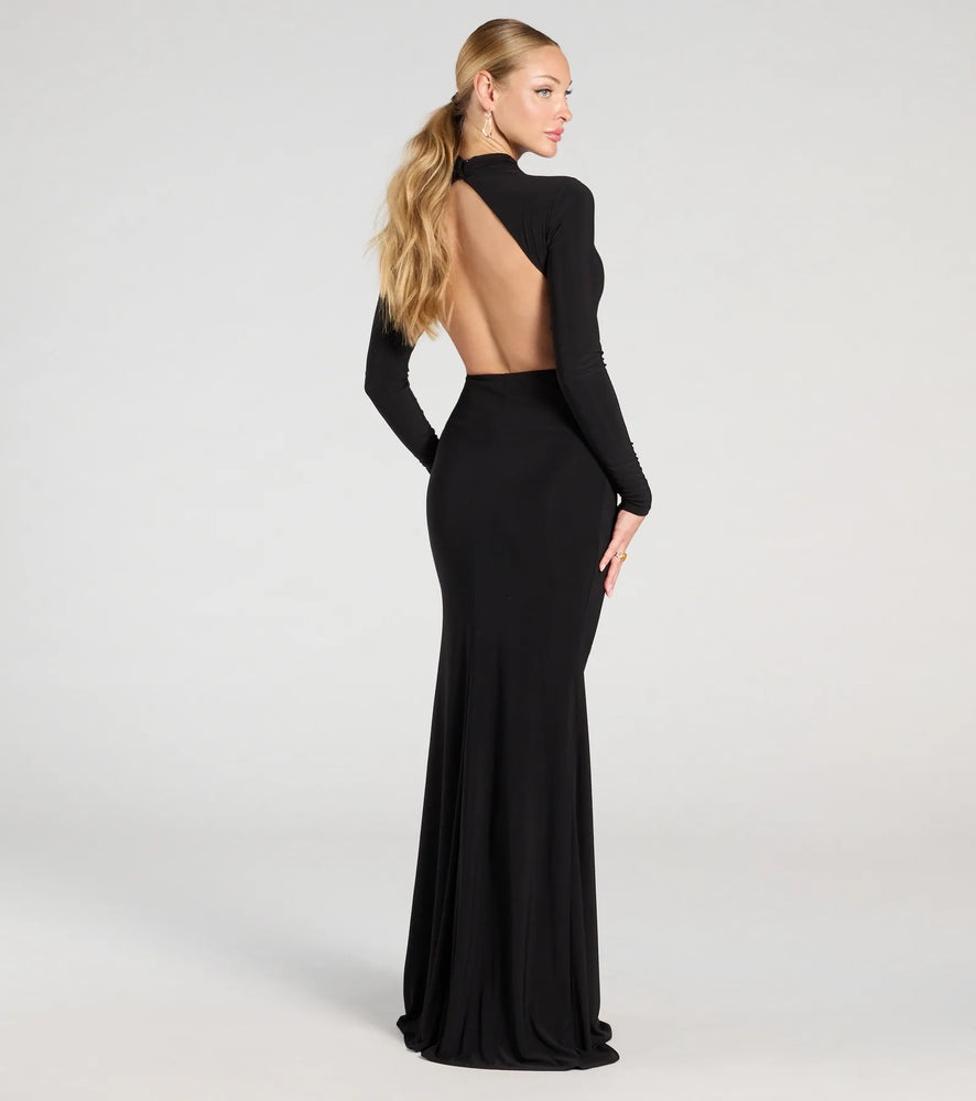 Windsor Vienna Long Sleeve Open Back Bodycon Formal Dress in Black