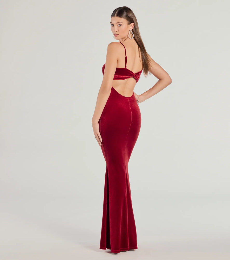 Katie Open Back Mermaid Velvet Formal Dress in Red-2