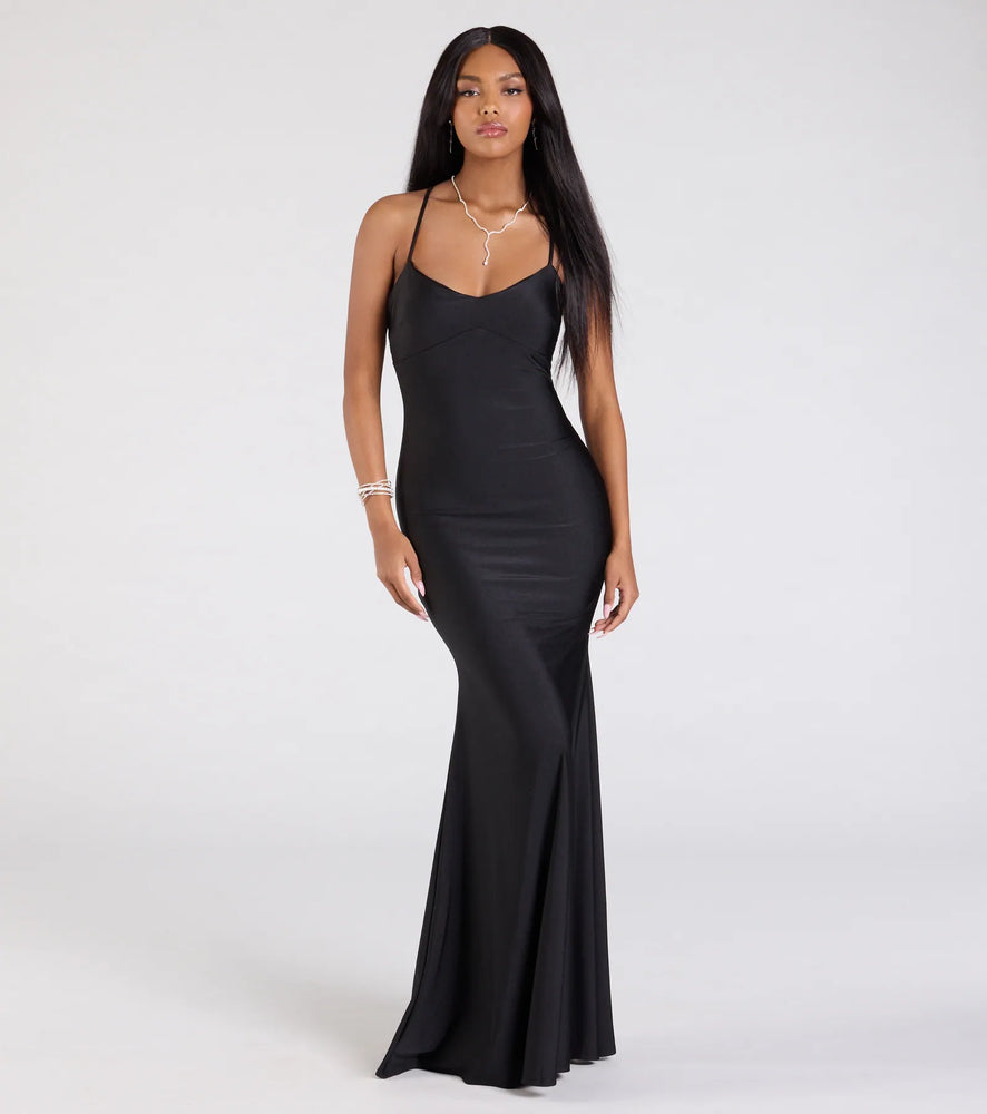 Mindy Strappy Back Mermaid Formal Dress in Black