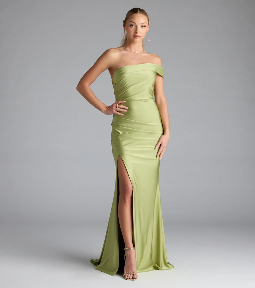Mona Off-Shoulder Slit Mermaid Formal Dress in Sage