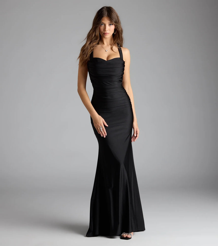 Nadia Lace-Up Mermaid Formal Dress in Black