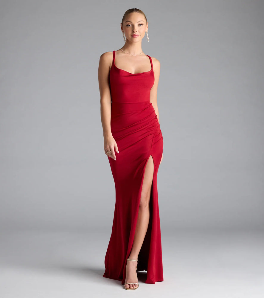 Windsor Fabienne Open Back Slit Mermaid Formal Dress in Red