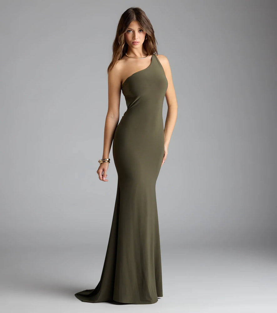 Willow One-Shoulder Mermaid Formal Dress in Olive