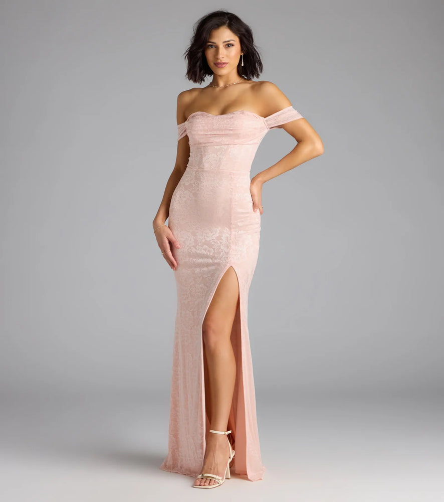 Candence Corset Mermaid Lace Formal Dress in Pink
