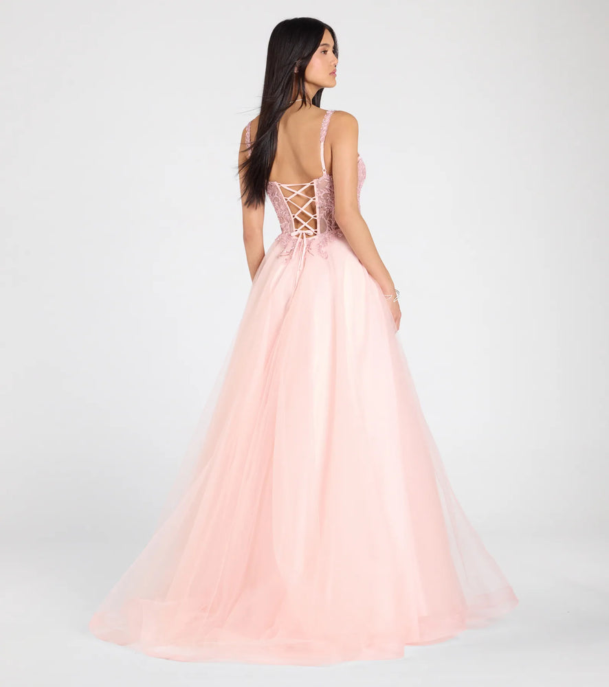 Mae Corset Lace-Up A-Line Ball Gown in Pink