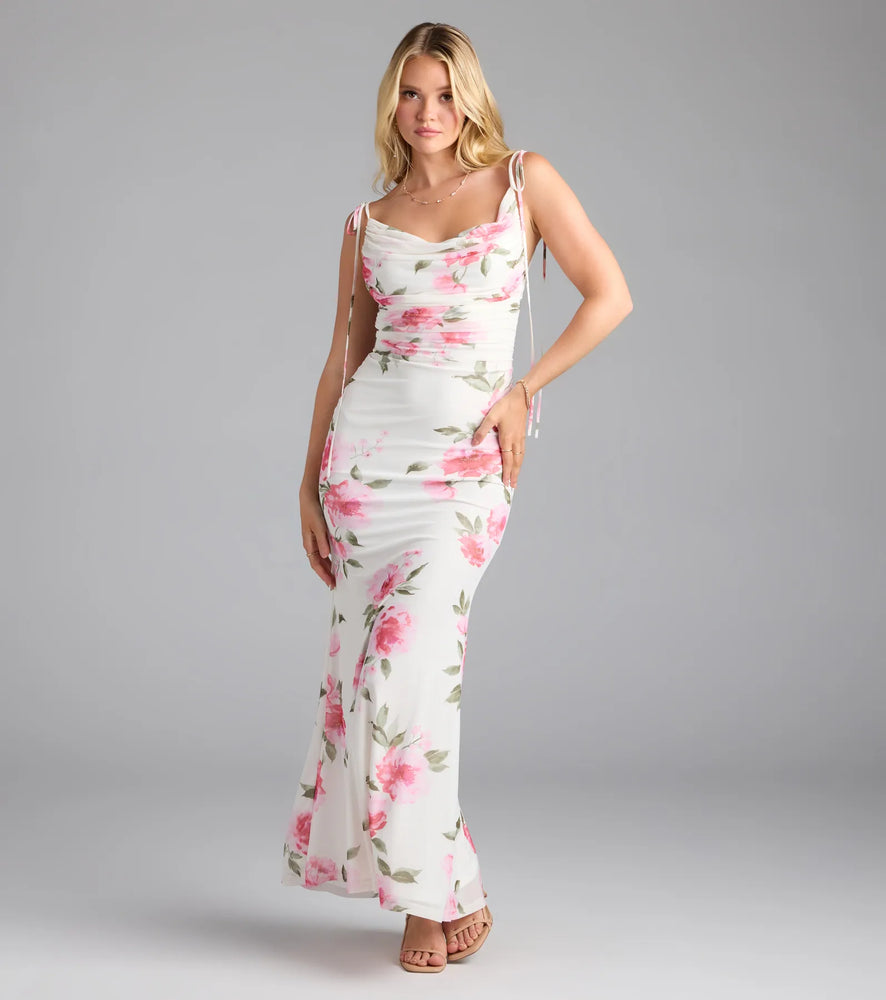 Now In Bloom Open Back Floral Maxi Dress in Ivory