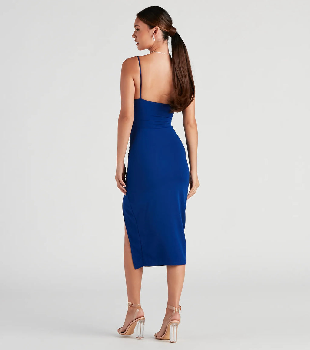 Shape Of You Cowl Neck Crepe Midi Dress Royal Ivory Red Hunter