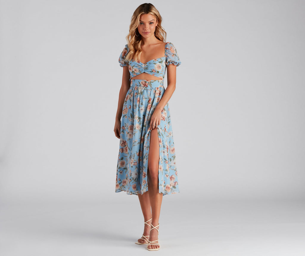 Life's A Breeze Floral Cutout Midi Dress Sage Blue Blue-2