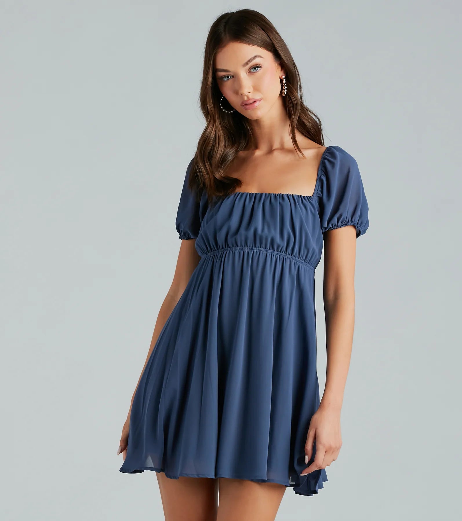 Spring Forward Chiffon Puff Sleeve Skater Dress