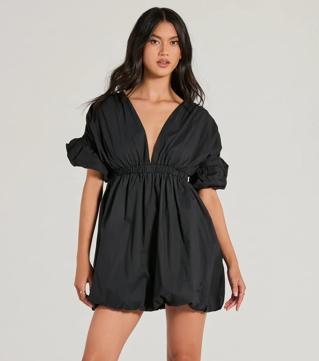 Love Game Plunge V-Neck Bubble Skater Dress Black