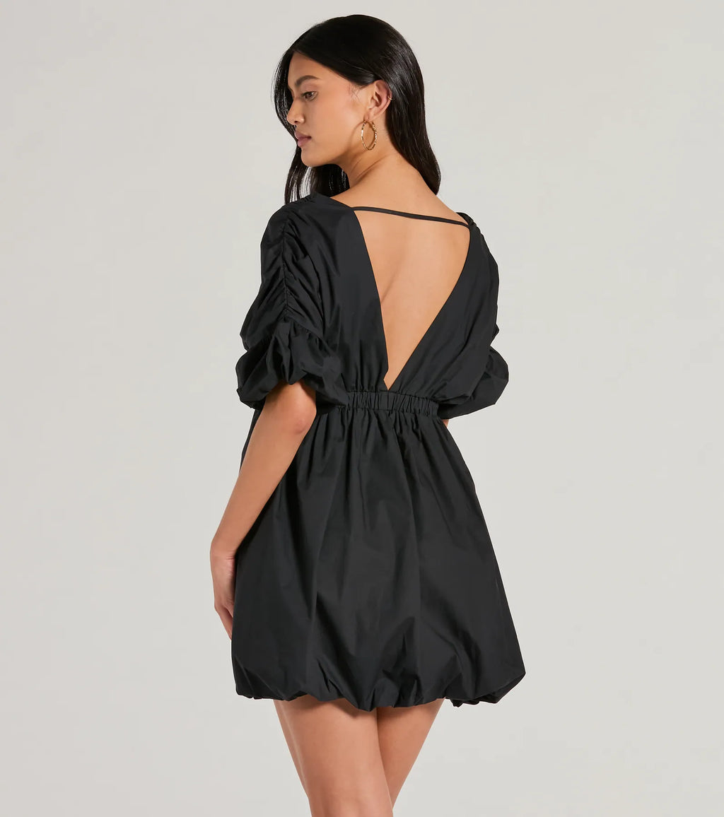 Love Game Plunge V-Neck Bubble Skater Dress Black