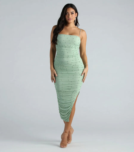 Not your average beaded knit midi dress Sage Ivory Black