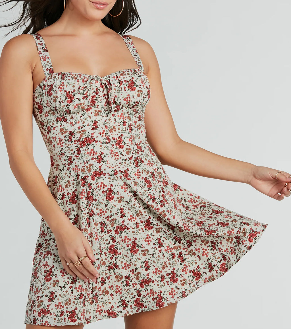 Love's In The Air Floral Chiffon A-Line Dress Natural Ivory