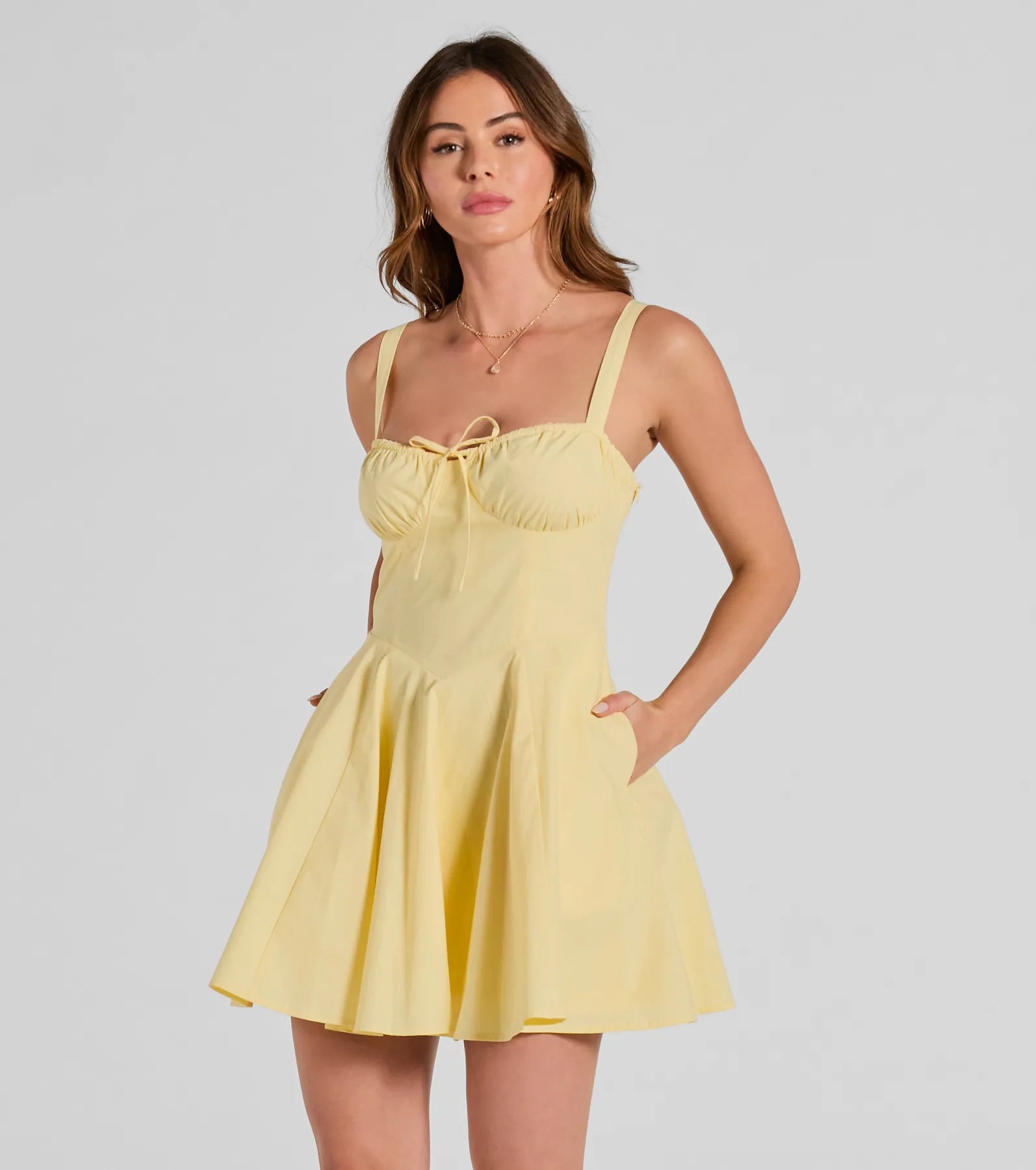 Lace-Up Ruched Fitted Stretchy Sweetheart Fit-and-Flare Sleeveless Tank Corset Waistline Summer Skater Dress/Midi Dress