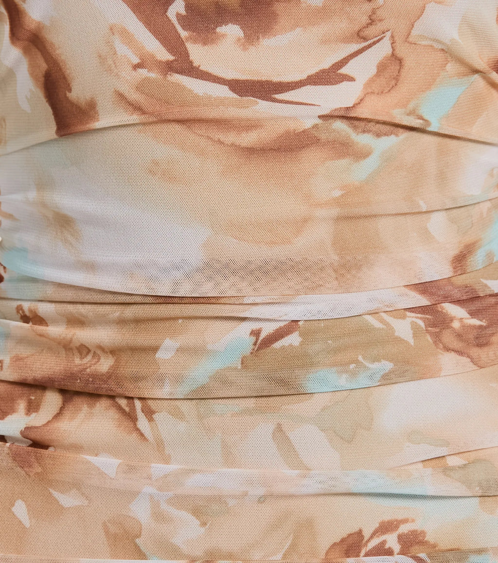 Admiring Muse Floral Sleeveless Bodycon Midi Dress Taupe
