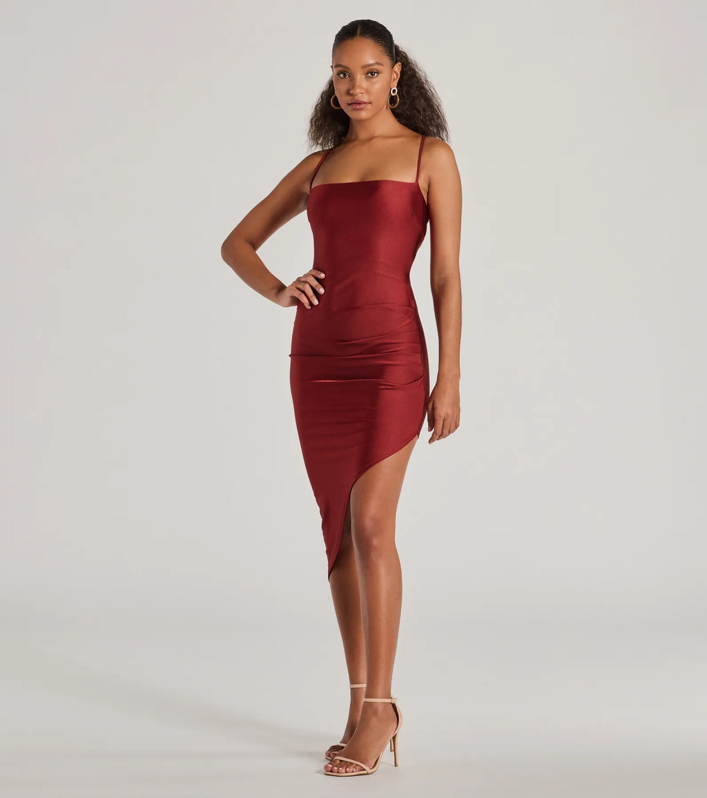Love The Way lace-up mid-length dress Maroon Sage Rust