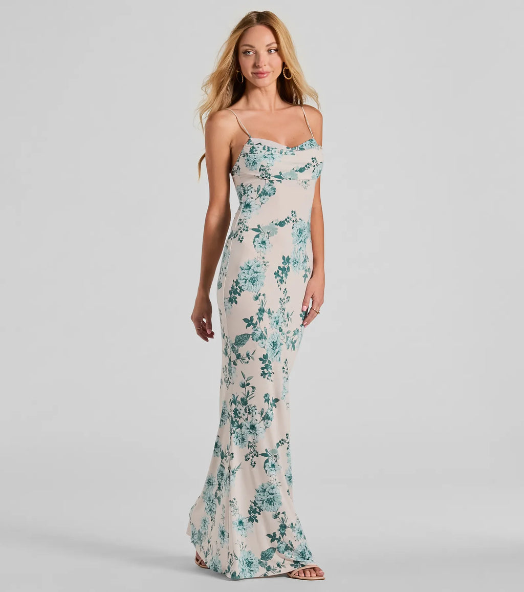 Delicious and sweet floral cowl neck maxi dress Ivory