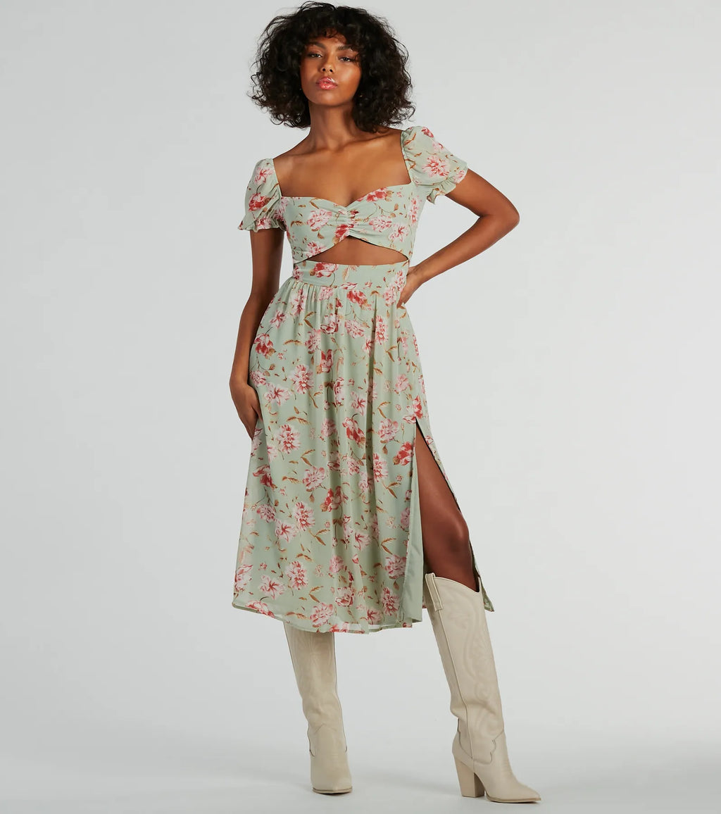 Life's A Breeze Floral Cutout Midi Dress Sage Blue Blue-2