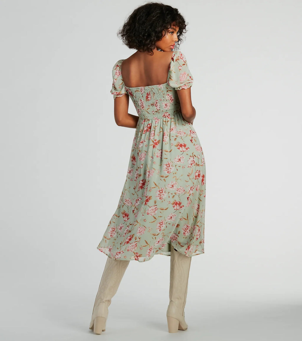 Life's A Breeze Floral Cutout Midi Dress Sage Blue Blue-2
