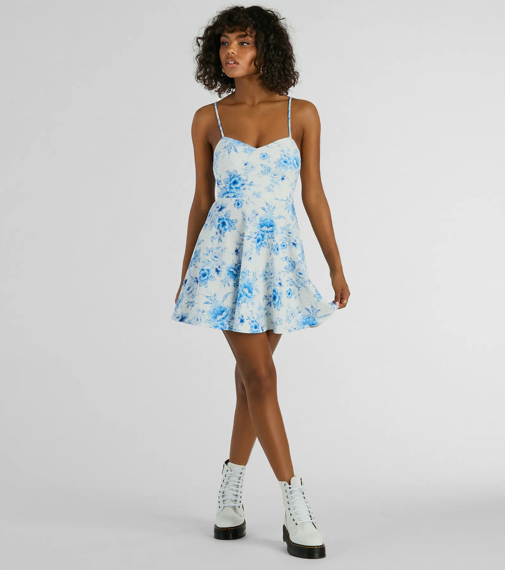 All About floral crepe skater dress White