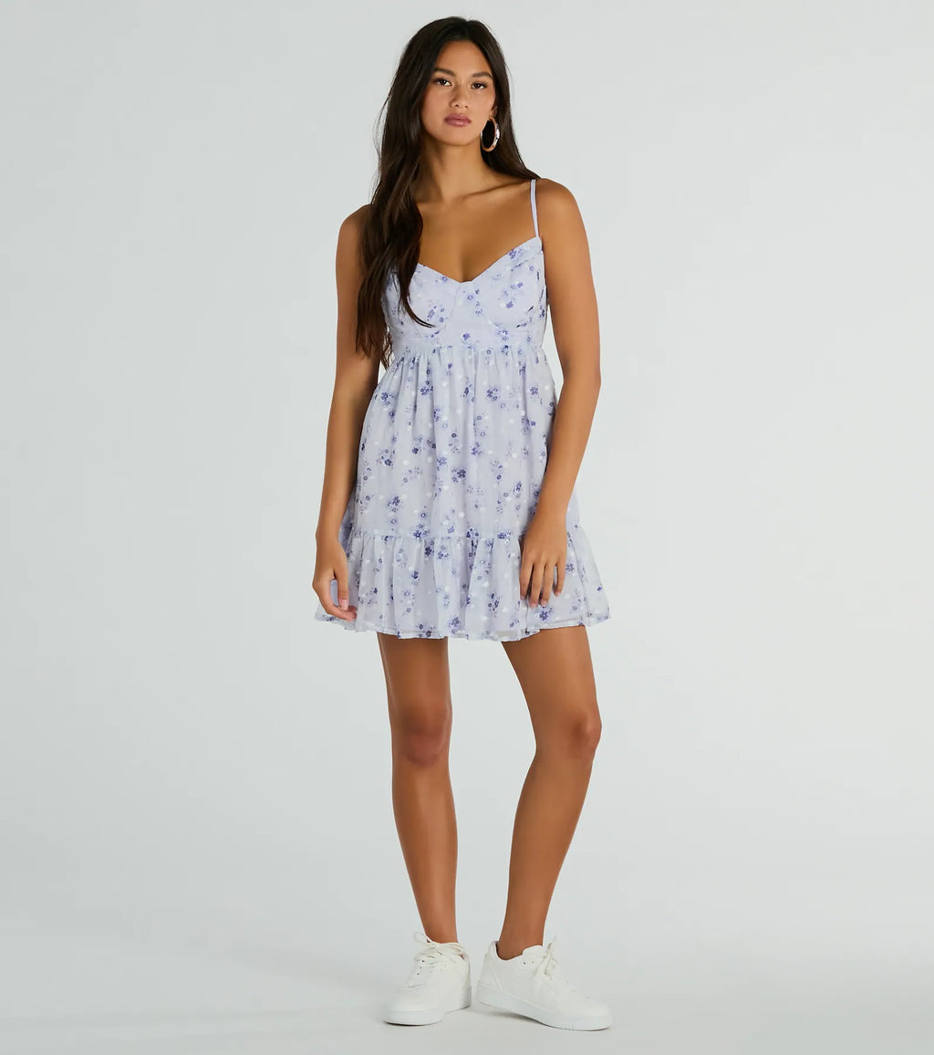 Sunny Posture Tie Back Floral Chiffon Skater Dress Lavender