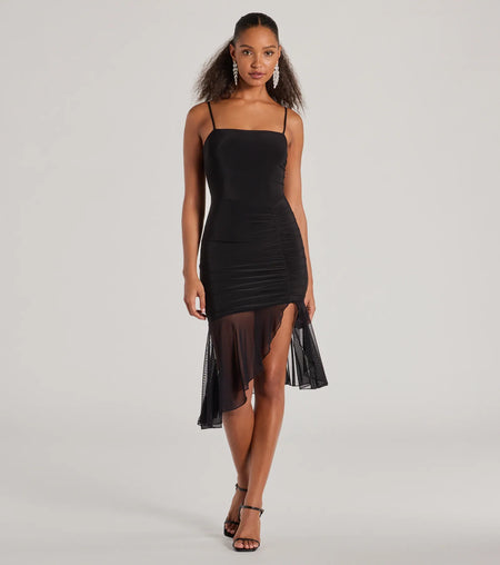 Dancing And Drinks Sleeveless Ruffle Tulle Midi Dress Black