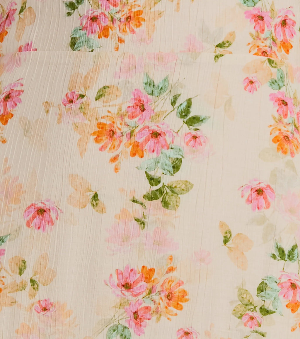 Soiree Hour floral ruffled lace-up midi dress Ivory