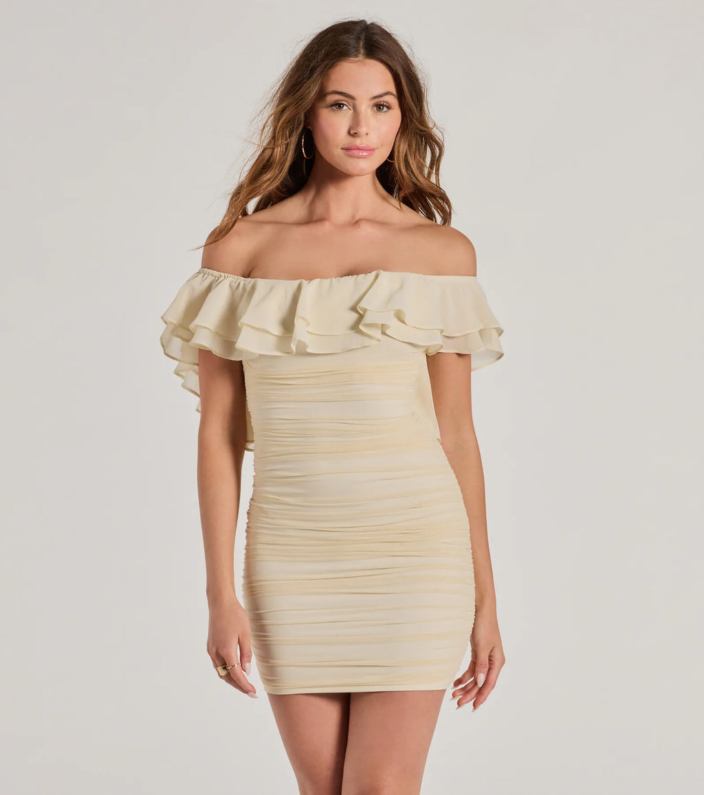 Inspired Allure Off-The-Shoulder Bodycon Mini Dress Ivory