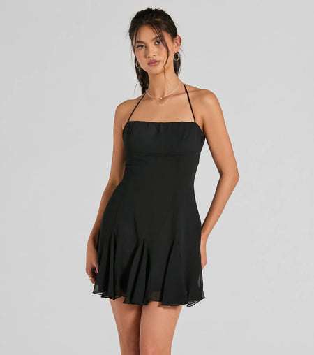 Sincerely Chic pleated silk-chiffon A-line mini dress Black Black-3