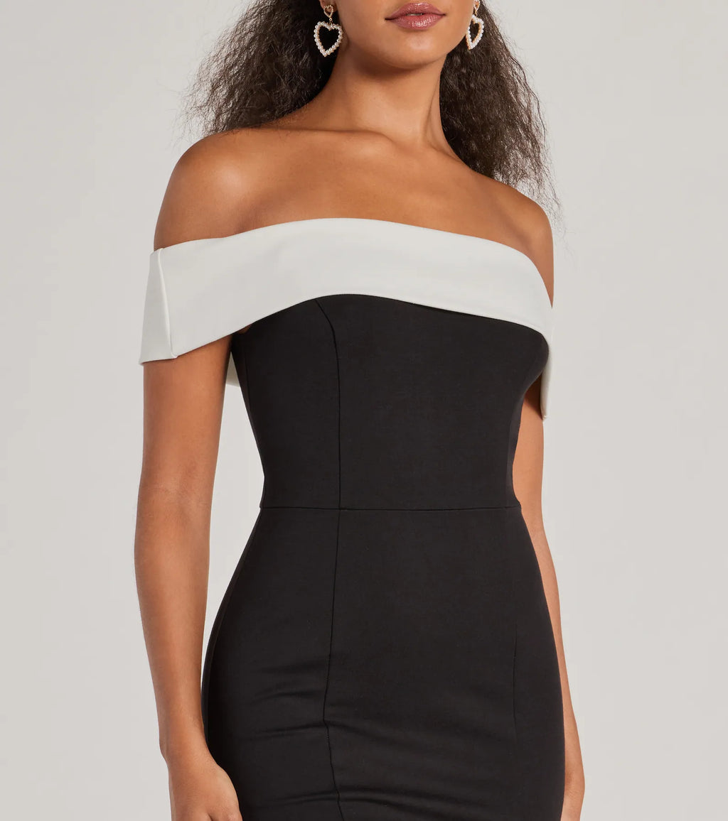 Seductive and sensual off-shoulder mermaid midi dress Black