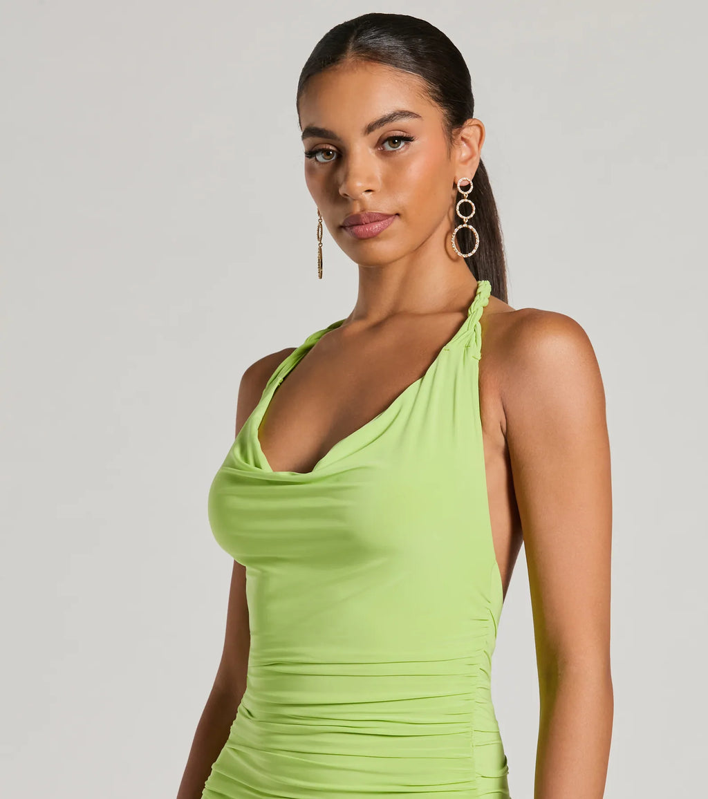 Tricks Of The Trade Convertible Bodycon Midi Dress Neon Yellow