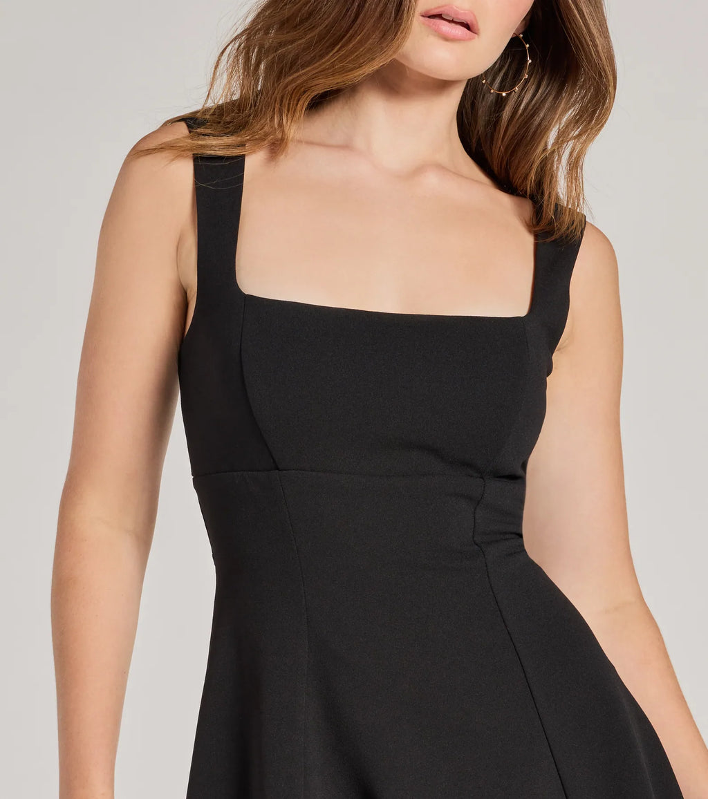 Flirty lace-up crepe A-line mini dress Black