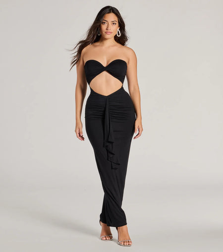 Perfect Always Strapless Ruffle Cutout Maxi Dress Black
