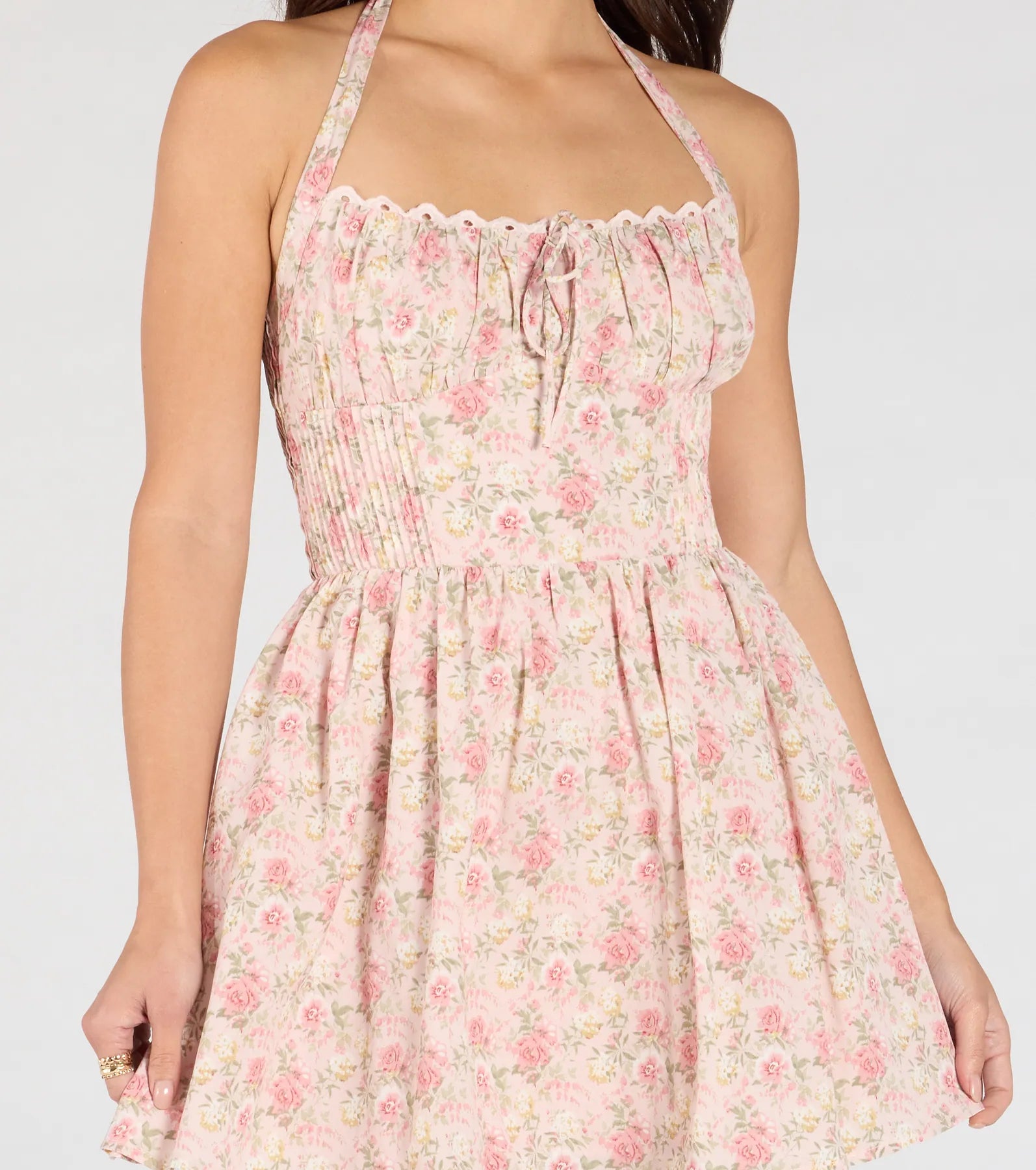 Twirling Beauty Halter Floral Skater Dress