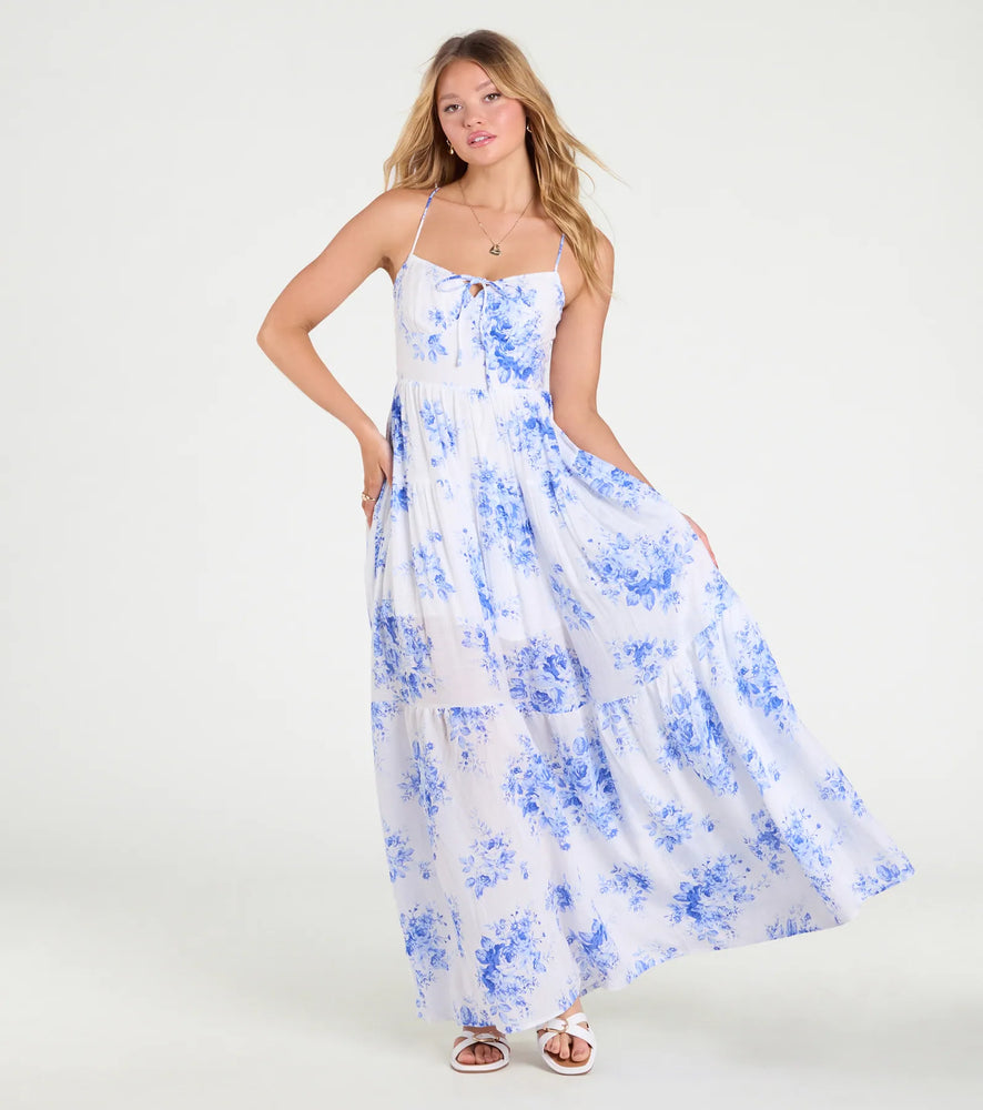 Sunshine Dream Open Tie Back Floral Maxi Dress in White