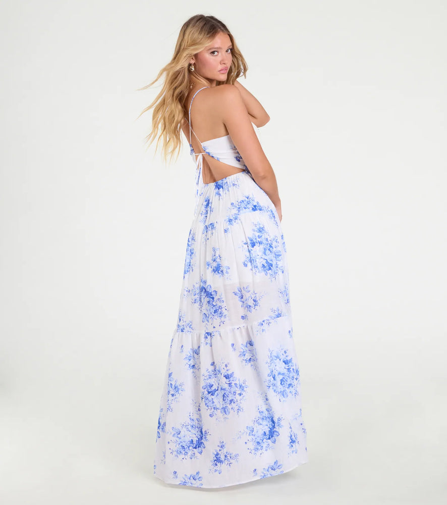 Sunshine Dream Open Tie Back Floral Maxi Dress in White