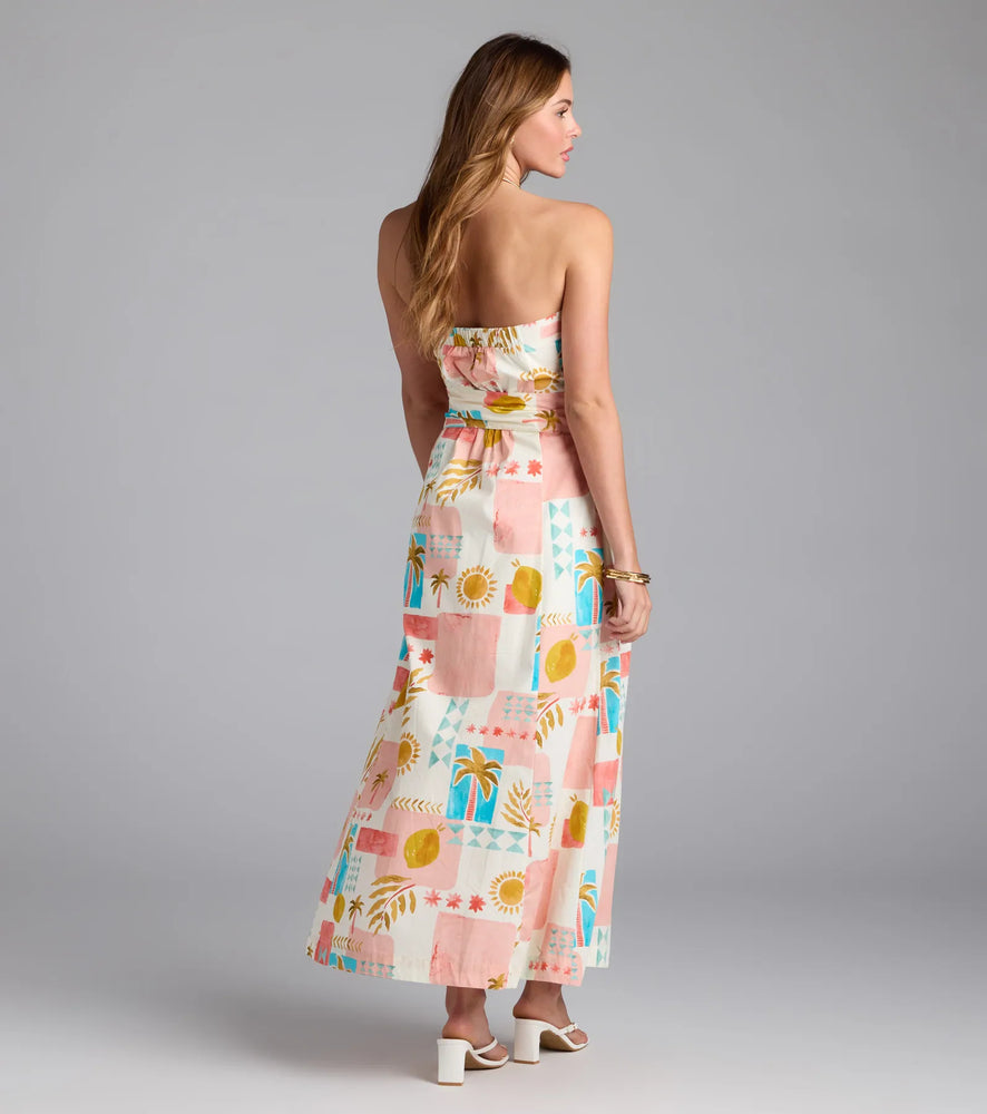Windsor Jetset Babe Tropical Print Belted Maxi Dress in Natural