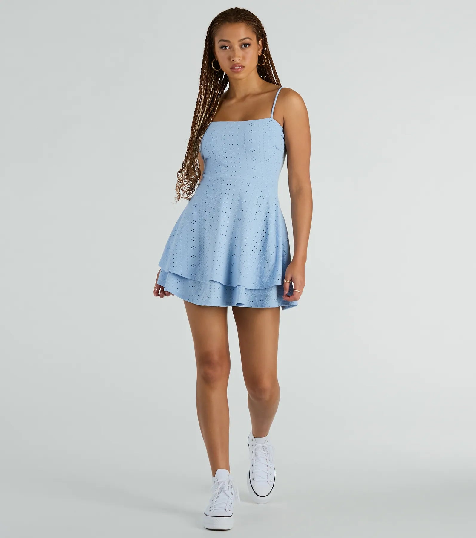 Sleeveless Spaghetti Strap Fitted Sheer Square Neck Fit-and-Flare Summer Skater Dress/Midi Dress