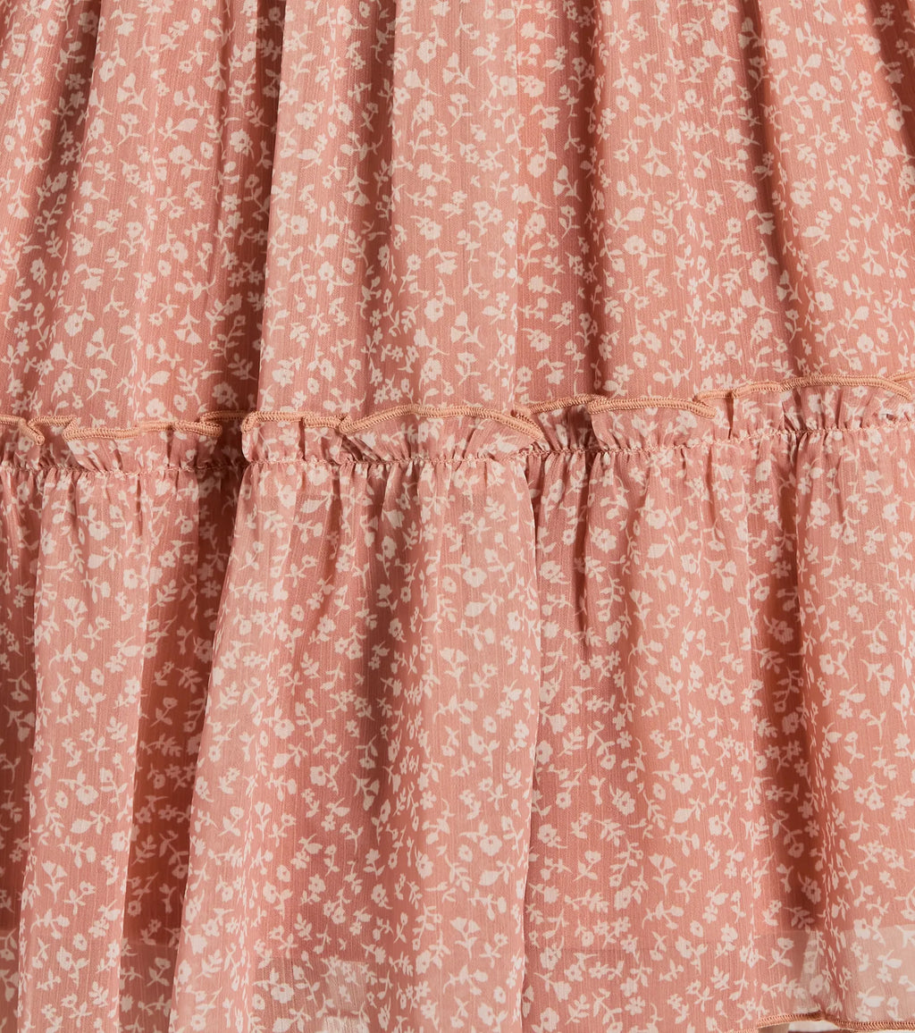 Babydoll dress in chiffon with small flowers with the sweetest look Rust