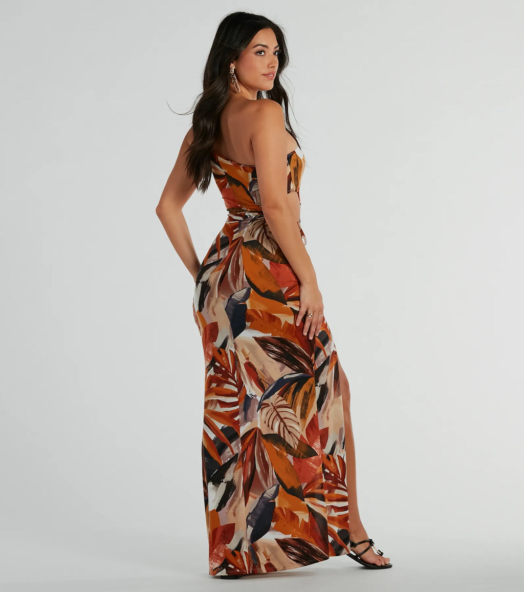 Pretty In Paradise One-Shoulder Tropical Maxi Dress Multi