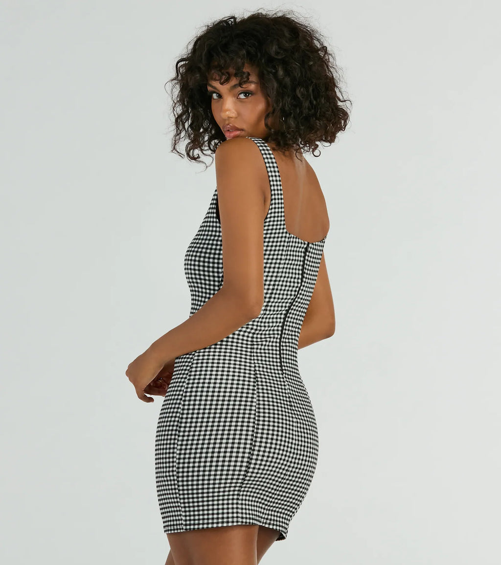 Sweeter Than Pie scoop neck gingham mini dress Blk/Wht