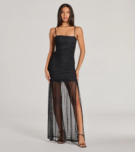 Striking Impression sleeveless split knit maxi dress Black