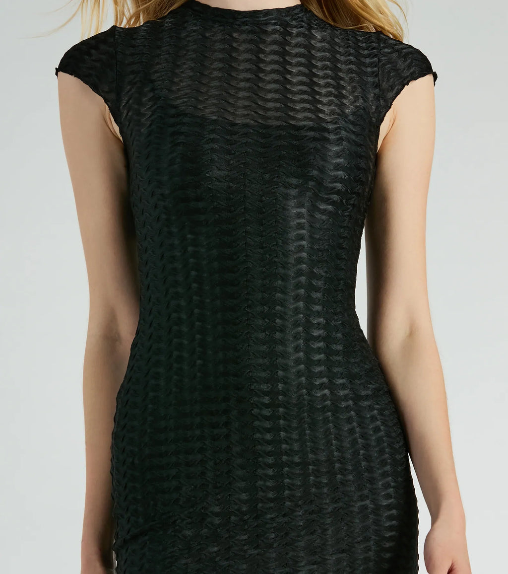 Casually Flawless Textured Crew Neck Midi Dress Black