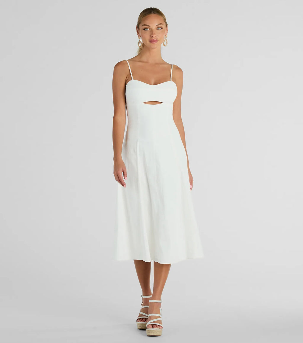 Sensational Delight sweetheart cutout midi dress Ivory Ivory-3
